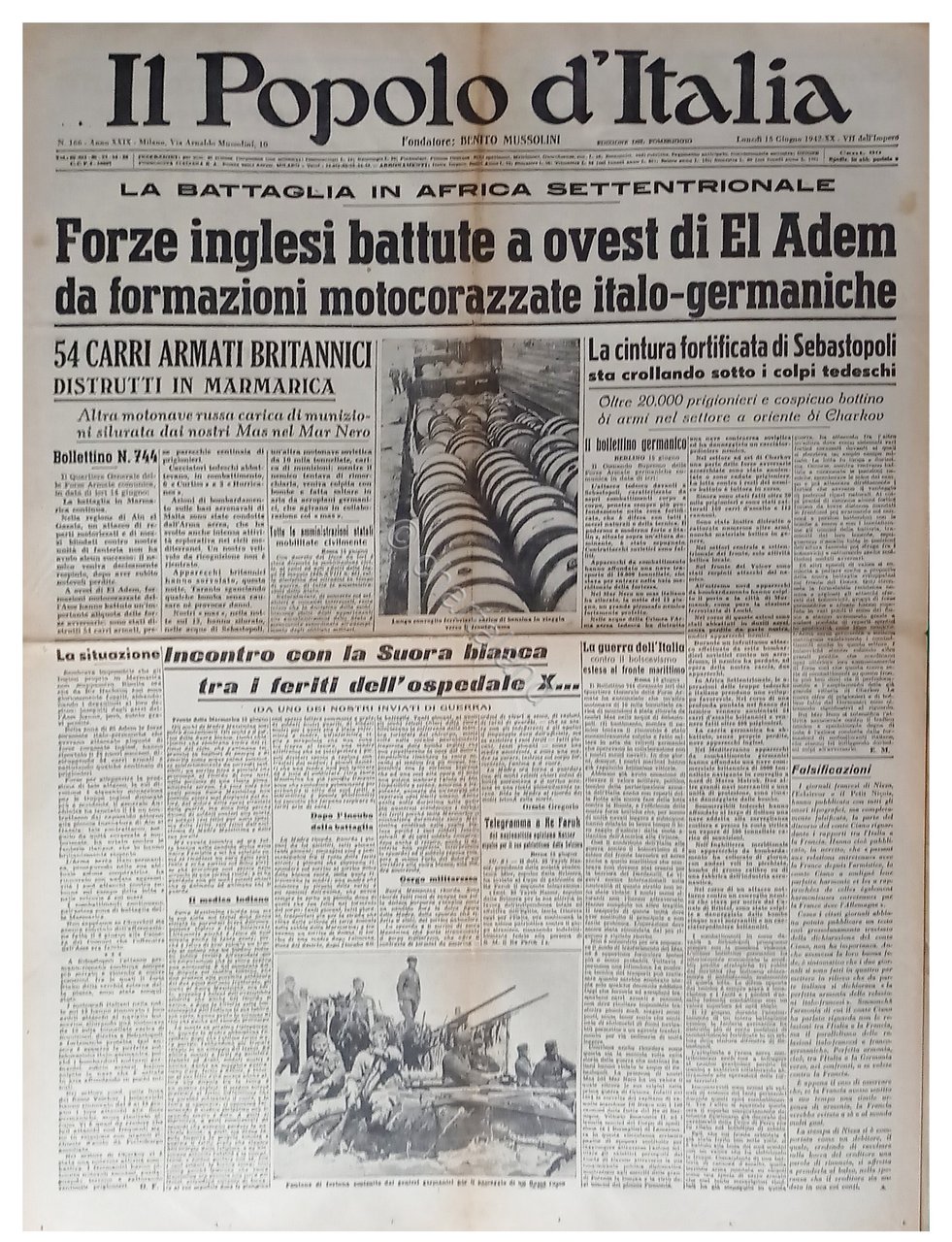 WWII Il Popolo d'Italia N.166 - 1942 Forze inglesi battute …
