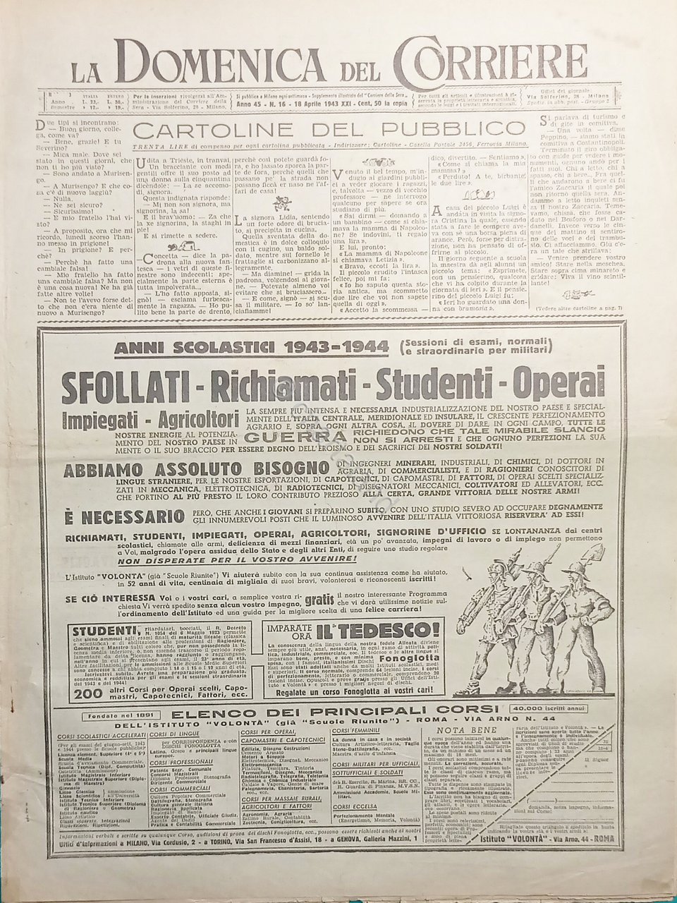 WWII La Domenica del Corriere N. 16 - 1943
