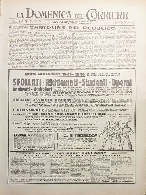 WWII La Domenica del Corriere N. 20 - 1943 | Immagine Gallery 1