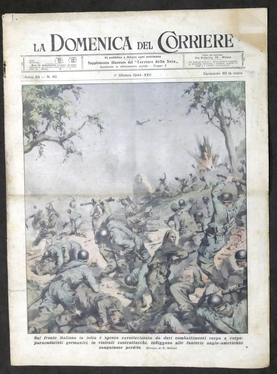 WWII La Domenica del Corriere N. 40 1944 Paracadutist tedeschi …