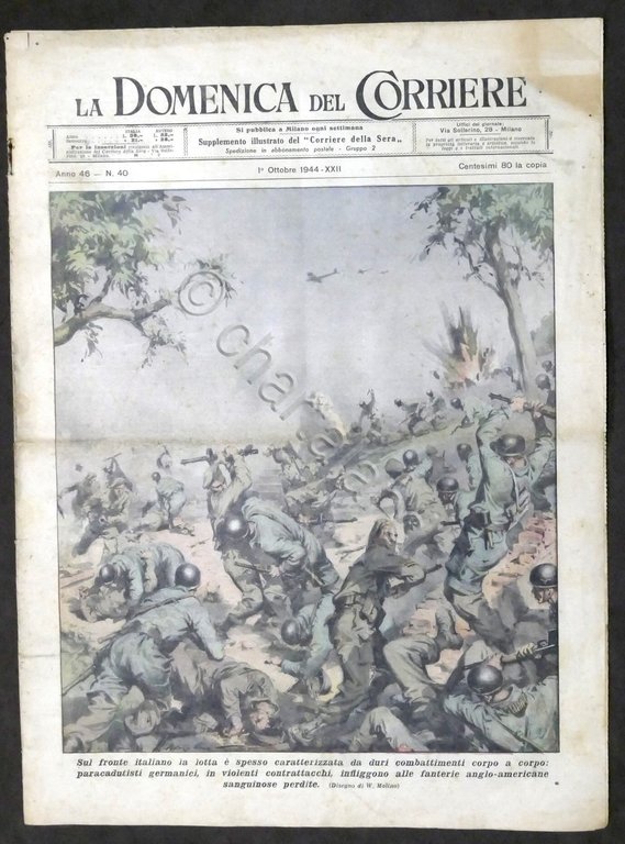 WWII La Domenica del Corriere N. 40 1944 Paracadutist tedeschi …