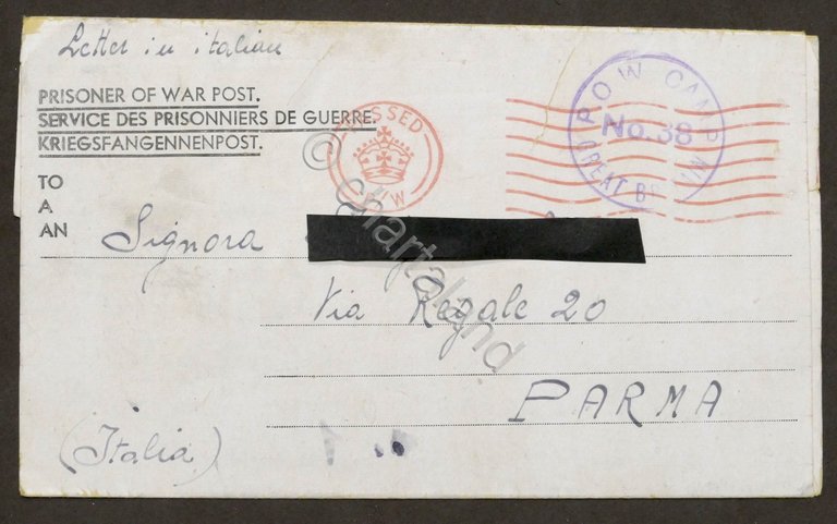 WWII Lettera da prigioniero italiano Campo N. 38 Gran Bretagna …
