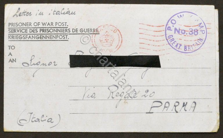 WWII Lettera da prigioniero italiano Campo N. 38 Gran Bretagna …