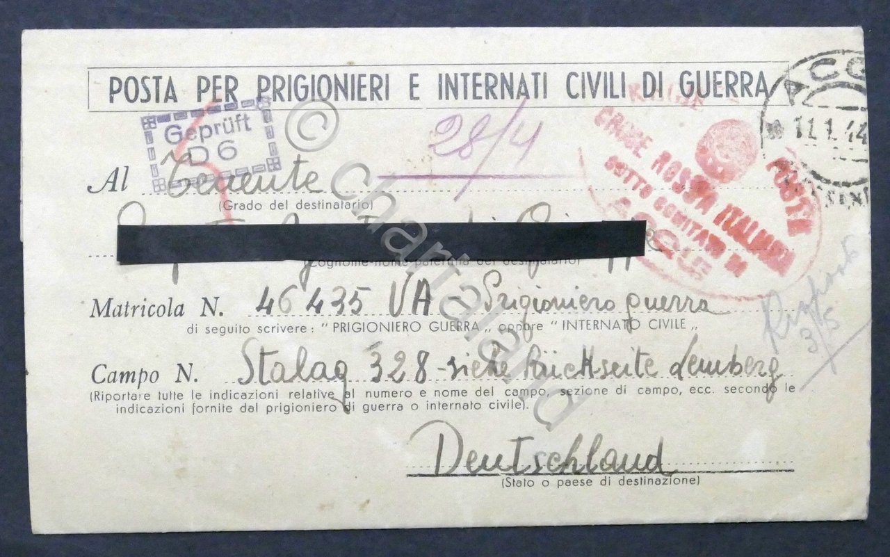 WWII Lettera per Prigioniero di Guerra italiano Campo Stalag 328 … | Immagine principale