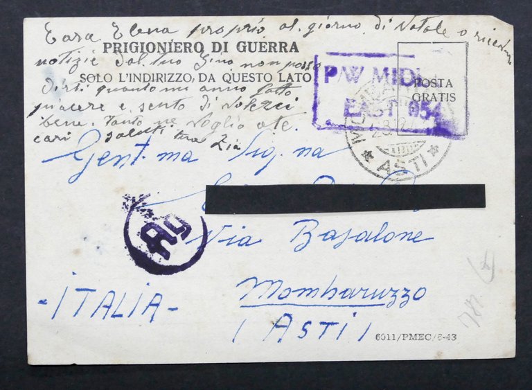 WWII Lettera Prigioniero di Guerra italiano - Campo 304 Middle …