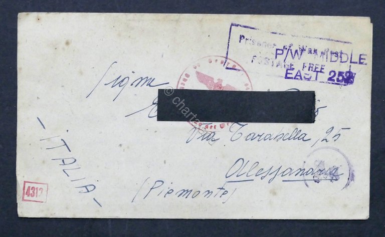 WWII Lettera Prigioniero di Guerra italiano Campo 304 Middle East …