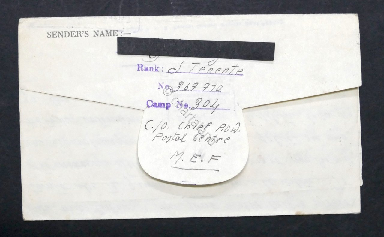 WWII Lettera Prigioniero di Guerra italiano Campo 304 Middle East …