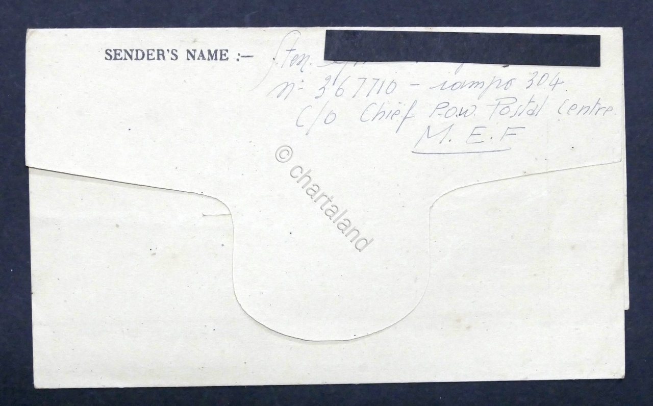 WWII Lettera Prigioniero di Guerra italiano Campo 304 Middle East …