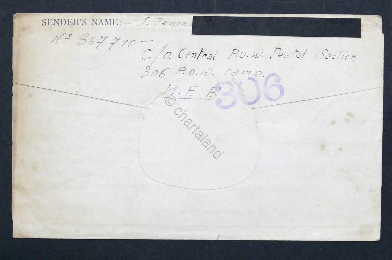 WWII Lettera Prigioniero di Guerra italiano Campo 306 Middle East …