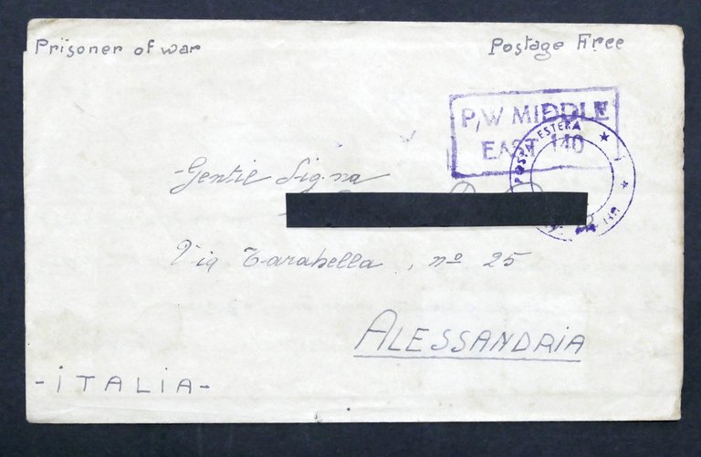 WWII Lettera Prigioniero di Guerra italiano Campo 306 Middle East …