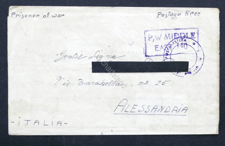 WWII Lettera Prigioniero di Guerra italiano Campo 306 Middle East …