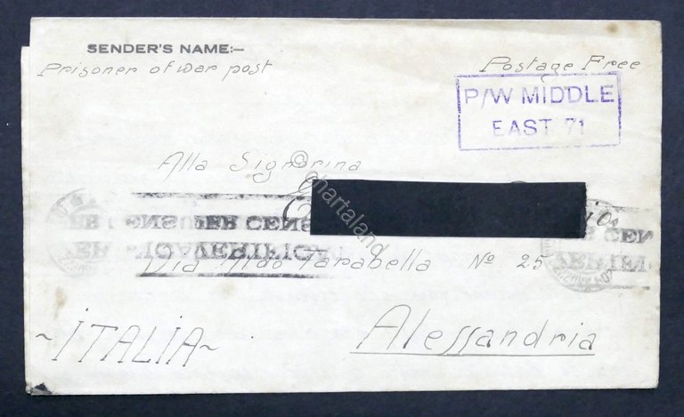 WWII Lettera Prigioniero di Guerra italiano Campo 308 Middle East …