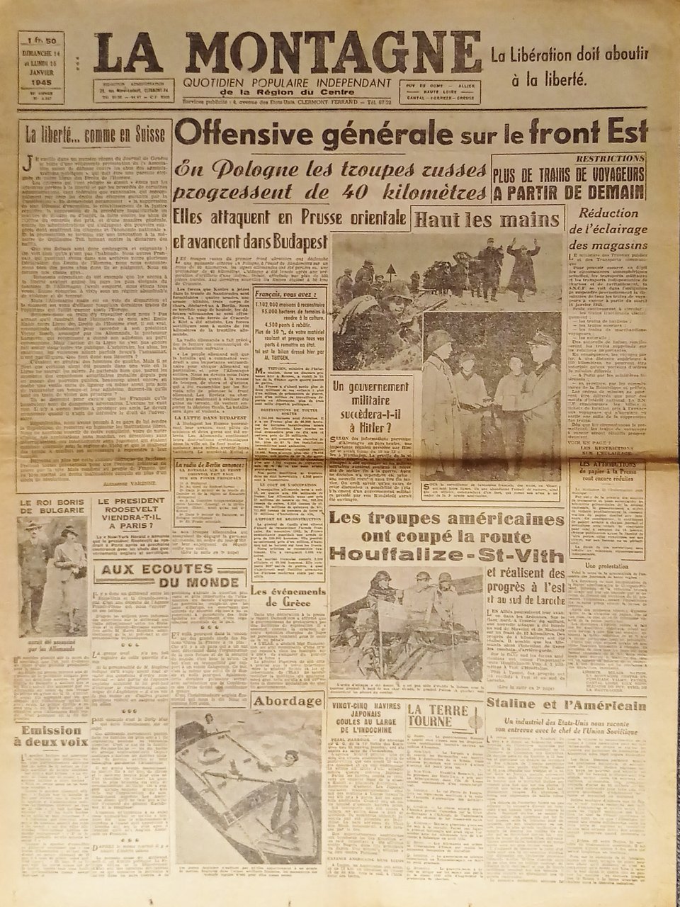 WWII Quotidien - La Montagne N. 8.347 - 1945 Offensive … | Immagine principale