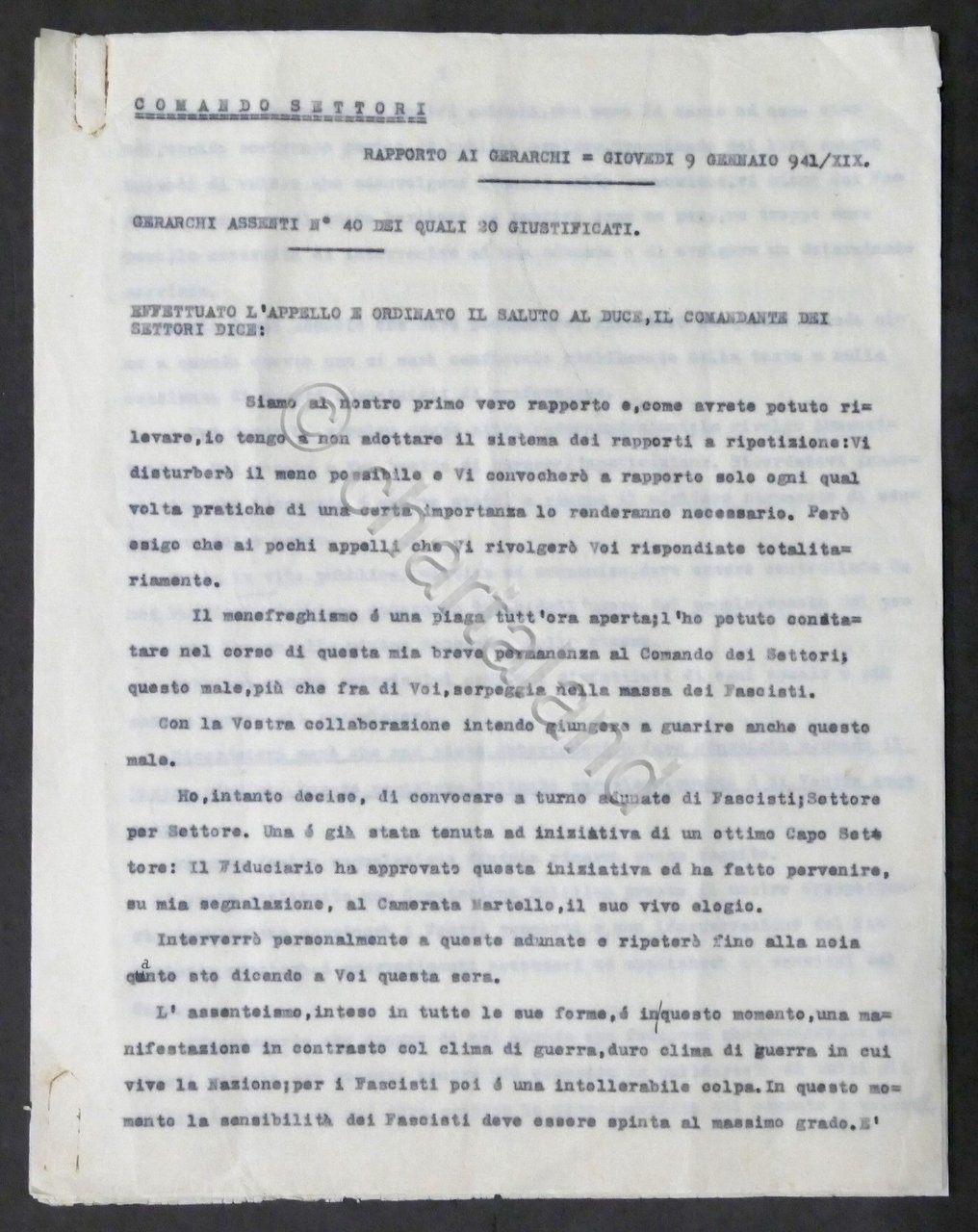 WWII Ventennio - Comando Settori - Rapporto ai gerarchi - …