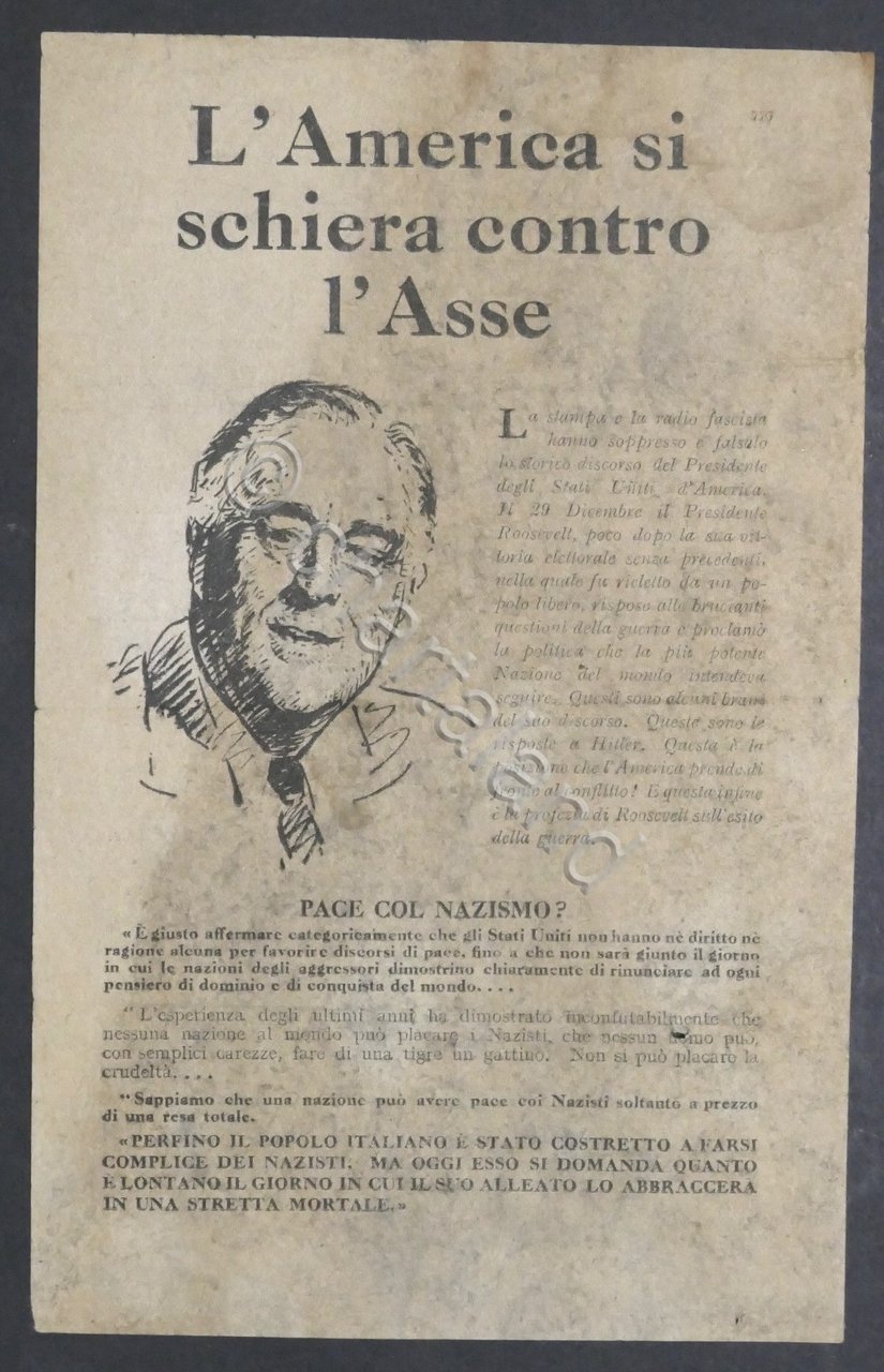 WWII Volantino Alleati - Presidente Roosvelt: L'America si schiera contro …