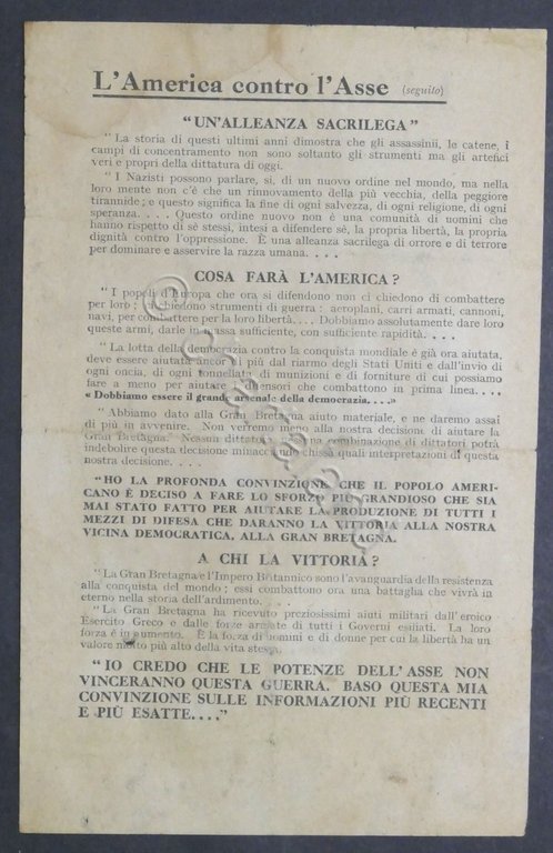 WWII Volantino Alleati - Presidente Roosvelt: L'America si schiera contro …