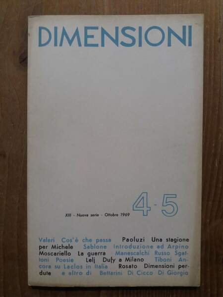 Dimensioni Bimestrale di cultura - Nuova serie N.4-5 Ottobre 1969