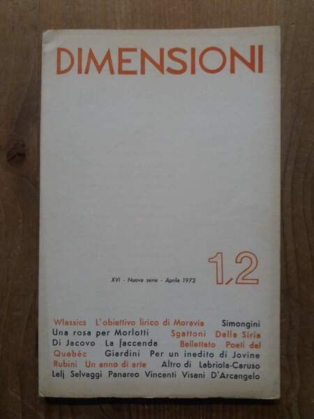 Dimensioni Bimestrale di cultura - Nuova serie N.1-2 Aprile 1972