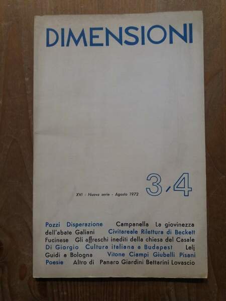 Dimensioni Bimestrale di cultura - Nuova serie N.3-4 Agosto 1972