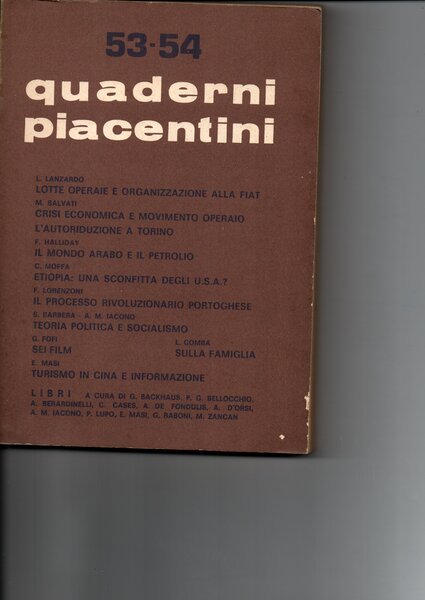 Rivista bimestrale. Responsabile Luca Baranelli, Bianca Becalli, Piergiorgio Bellocchio.