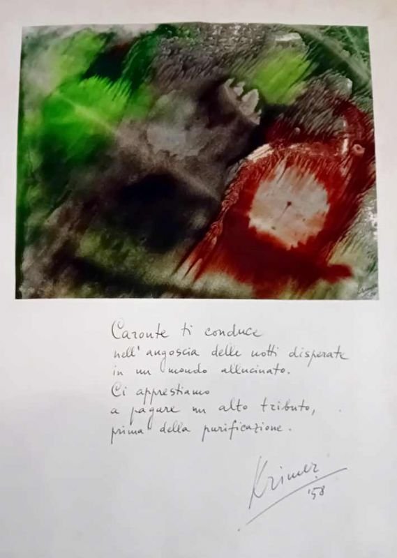 Acquerello astratto firmato di cm.28x22, applicato su foglio di carta …