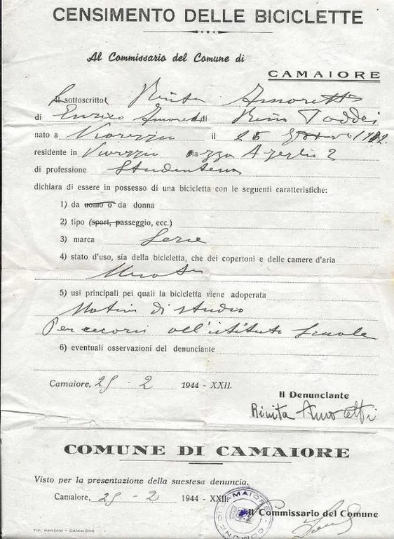 Al commissari del Comune di Camaiore .