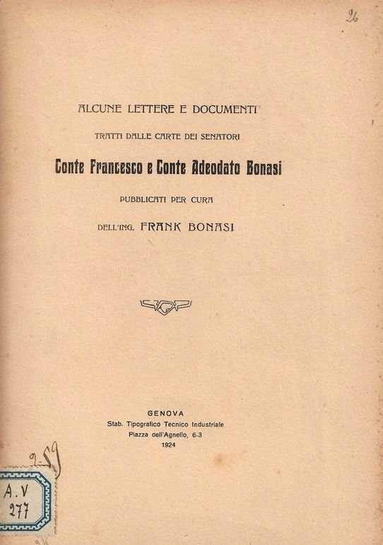 Alcune lettere e documenti tratti dalle carte dei Senatori Conte …