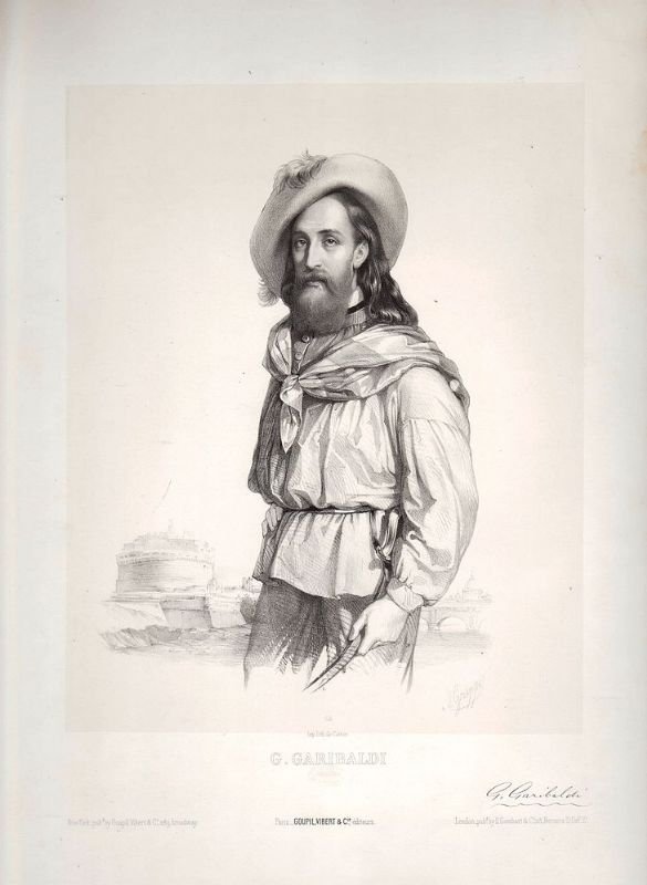 Bella litografia raffigigurante G. Garibaldi in tre quarti con sfondo …