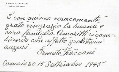 Biglietto autografo firmato da Camaiore.