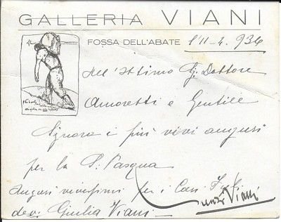 Biglietto manoscritto da Giulia Viani e firmato autografo dalla stessa …