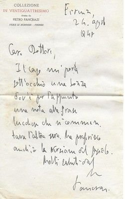 Carta intestata 'Collezione in ventiquattresimo.) Lettera autografa firmata. Una facciata.