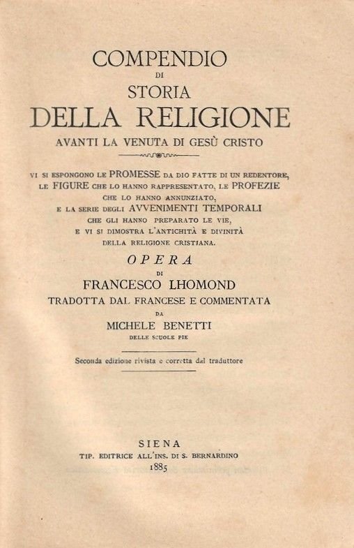 Compendio di Storia della Religione avanti la venuta di Gesù …