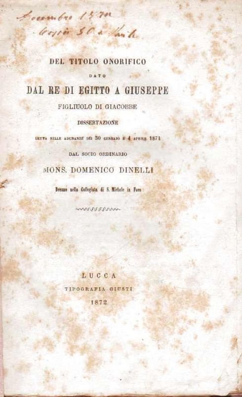 Del titolo onorifico dato dal Re di Egitto a Giuseppe …