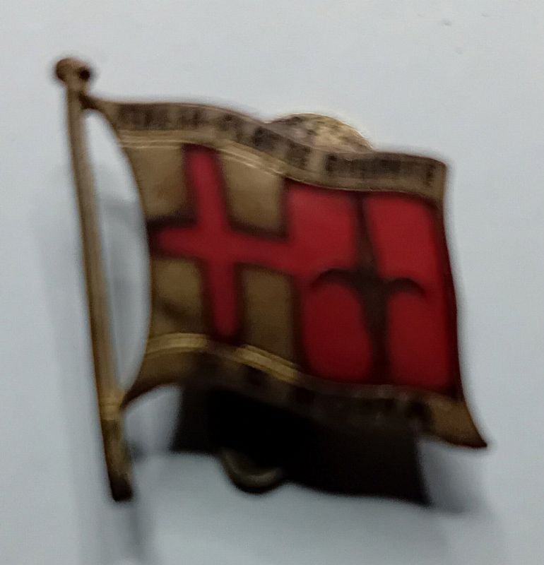 Distintivo in metallo argentato e smalto rosso.