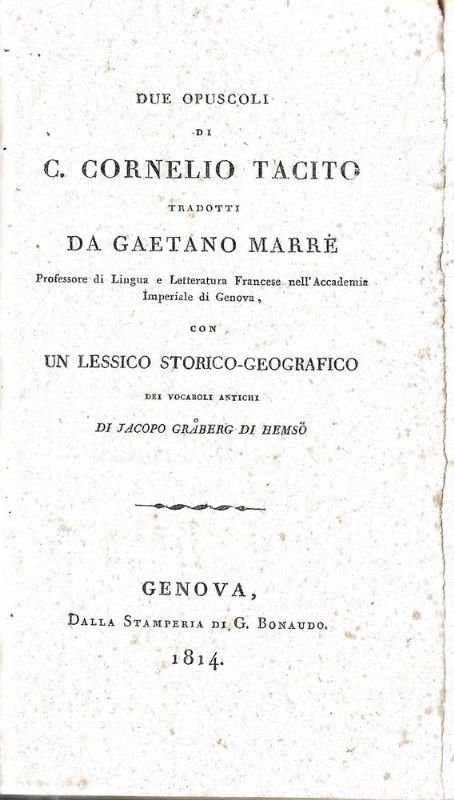 Due opuscoli di C. Cornelio Tacito. (I costumi dei germani … | Immagine principale