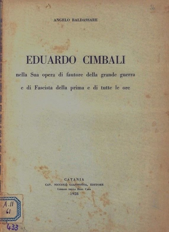 Eduardo Cimbali. nella sua opera di fautore della grande guerra …