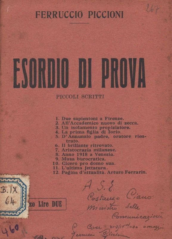 Esordio di prova. Piccoli scritti. 1. Due sapientoni a Firenze …