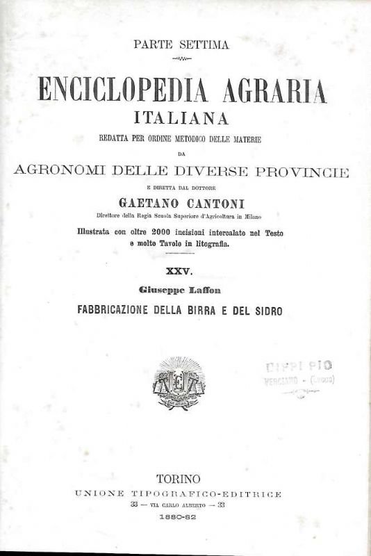 Fabbricazione della Birra e del Sidro. - BESANA Carlo. Il …