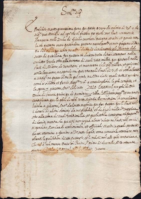 Foglio in carta vergellata, scritto e firmato su una facciata.