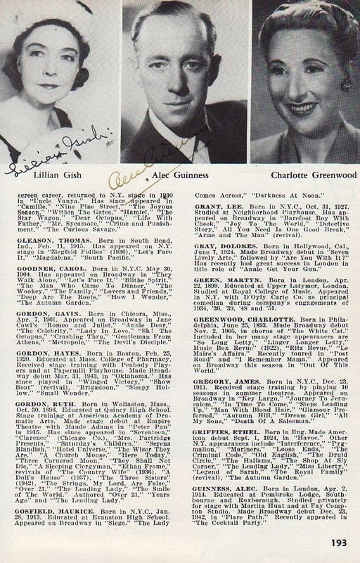 Foglio ritagliato da un dizionario degli attori, stampato probabilmente negli …