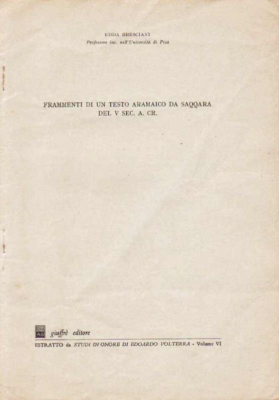 Frammenti di un testo aramaico da Saqqara del V sec. …
