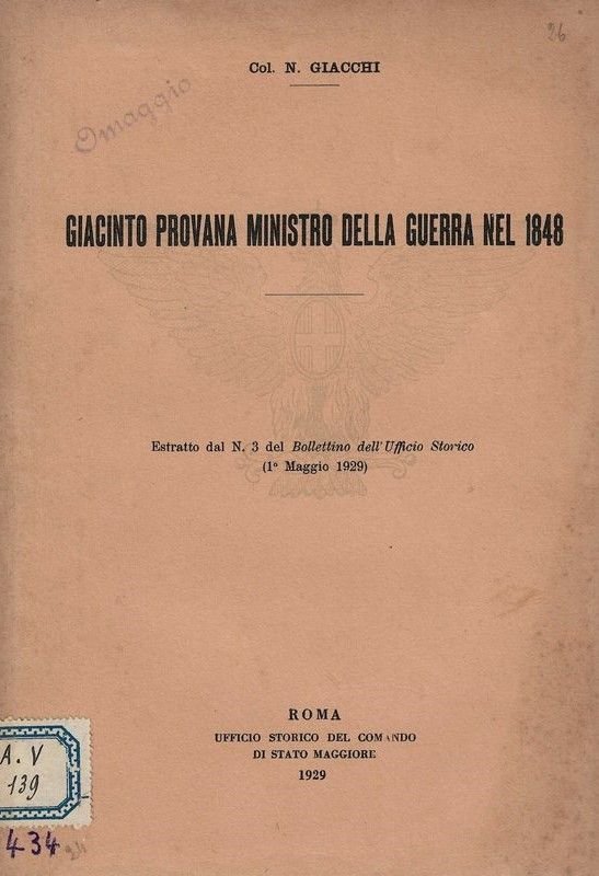 Giacinto Provana ministro della guerra nel 1848. (Estratto ' Bollettino …