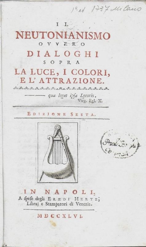 Il Neutonianismo, ovvero dialoghi sopra la Luce, i Colori, e … | Immagine principale