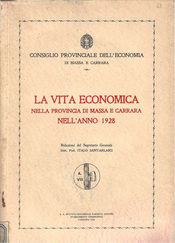 La vita economica nella provincia di Massa e Carrara nell'snno …
