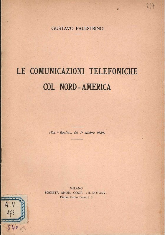 le comunicazioni telefoniche col Nord-America (Estratto).