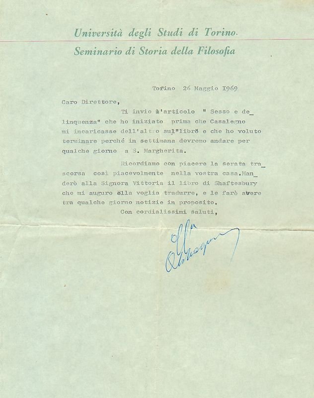 Letera dattiloscritta con firma autografa. | Immagine principale