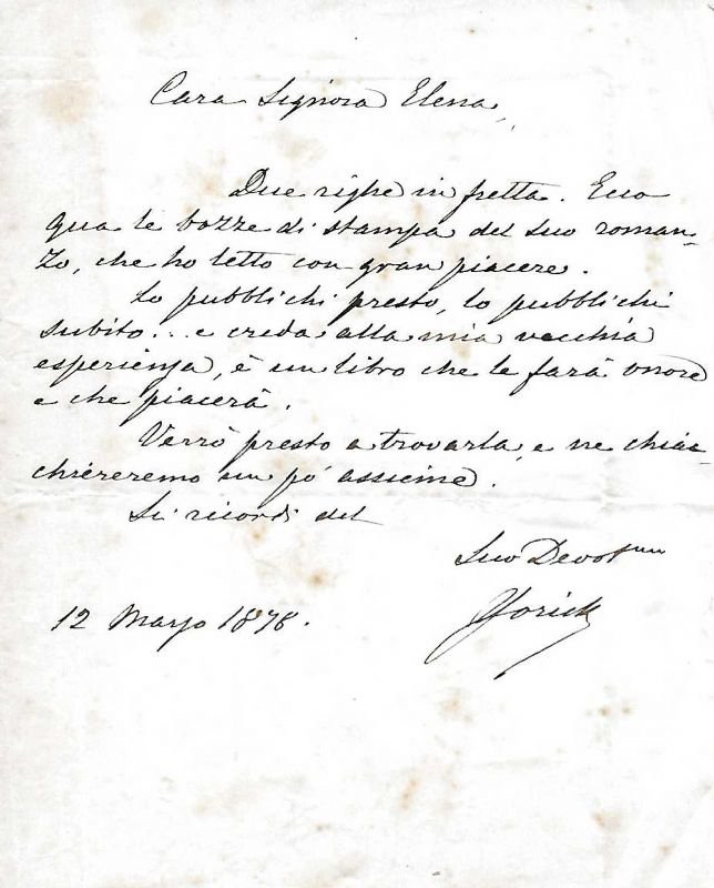 Lettera autografa firmata. 12 Marzo 1878.