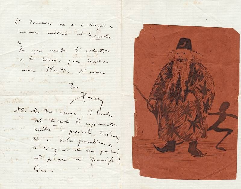 Lettera autografa firmata e disegno di sua mano originale.