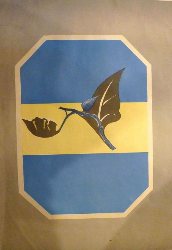 Litografia a colori. (Senza titolo) (Tralcio di pianta, astratto).