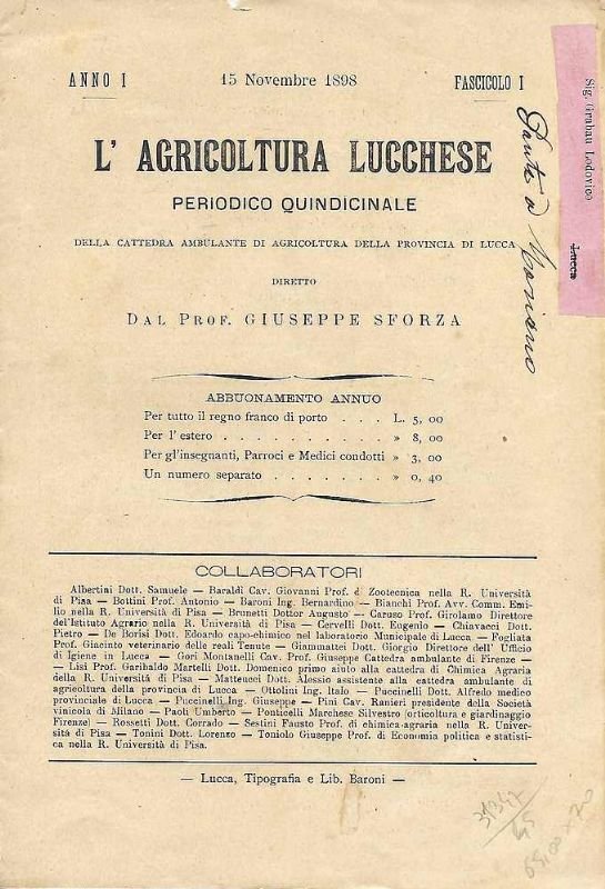 Periodico quindicinale diretto da Giuseppe Sforza.